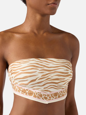 Top de bikini bandeau Rio con estampado animal 