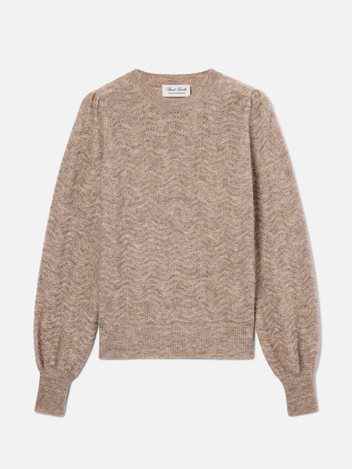Maglia girocollo Marienne nocciola in morbido misto lana e alpaca con punto onda