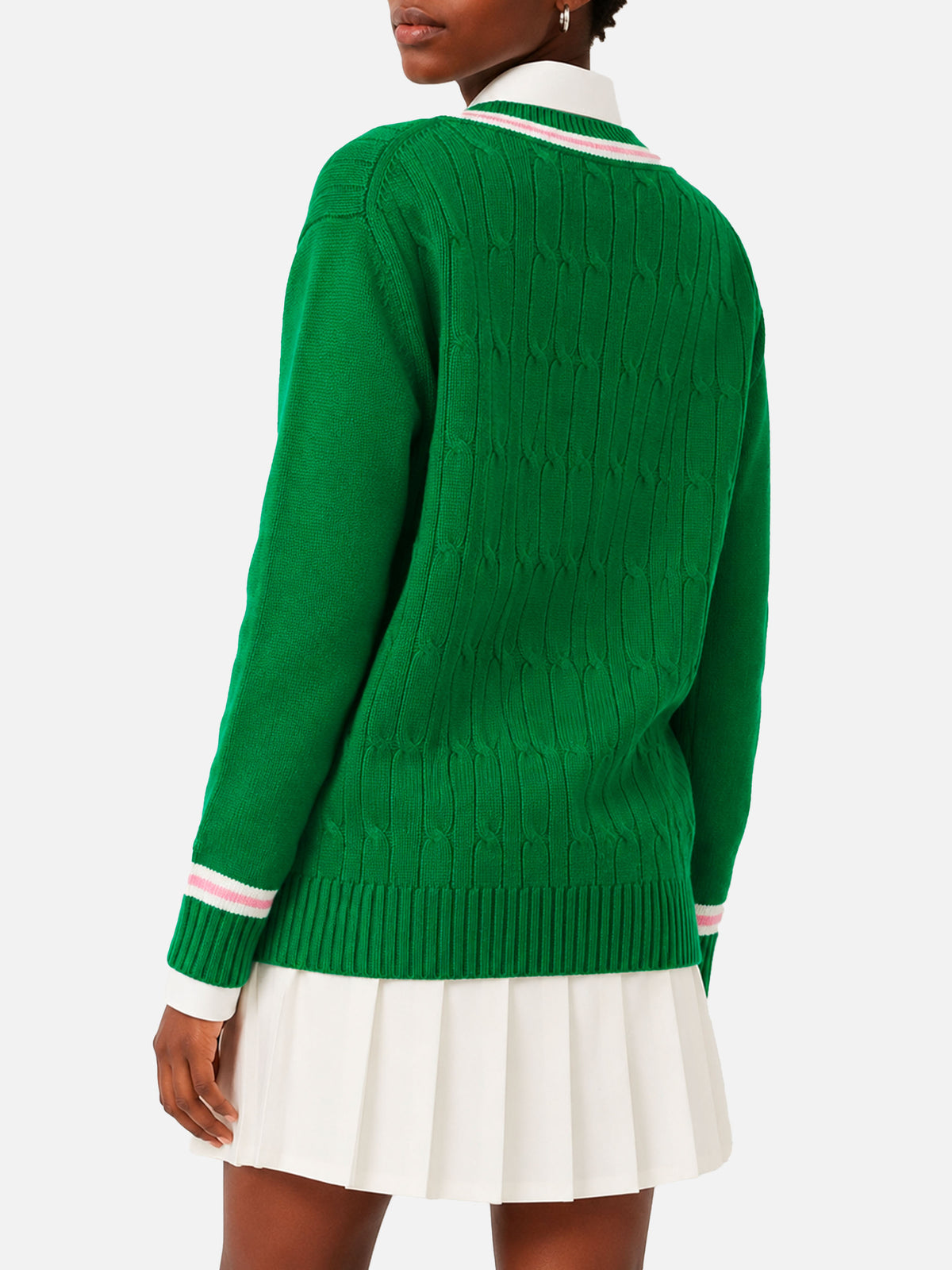 Maglione Roger con scollo a V intrecciato verde tinta unita