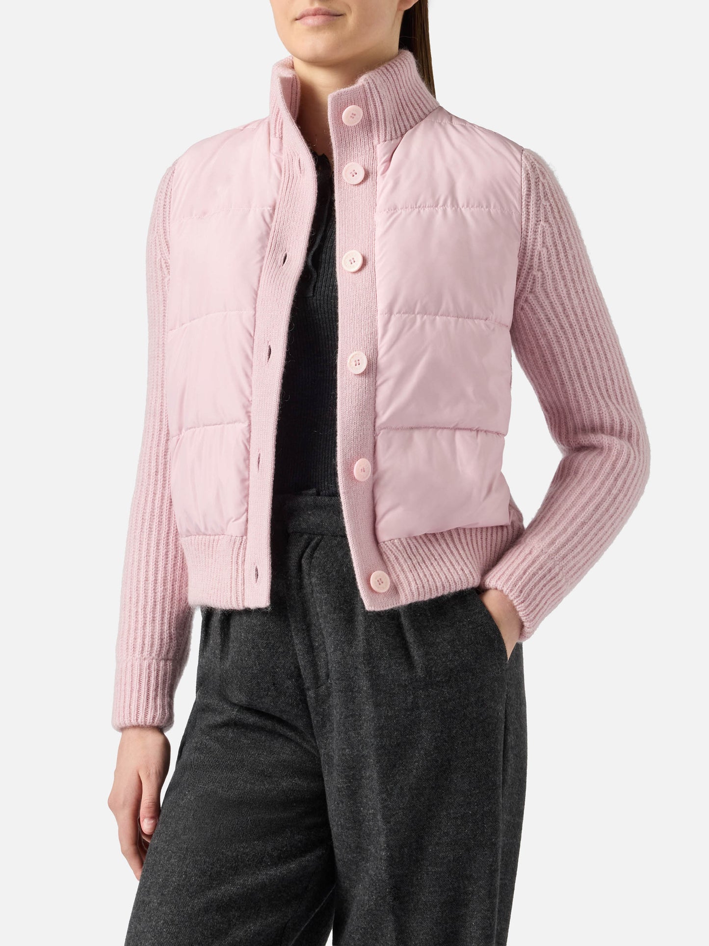 Giubbotto imbottito da donna con maniche in maglia