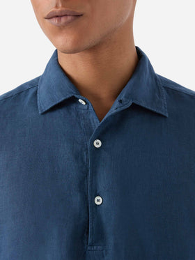 Long-sleeve Raphael linen polo navy blue