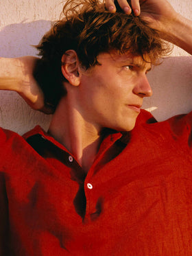 Raphael Leinen-Poloshirt in Rot 