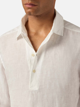 Long-sleeve Raphael linen polo white