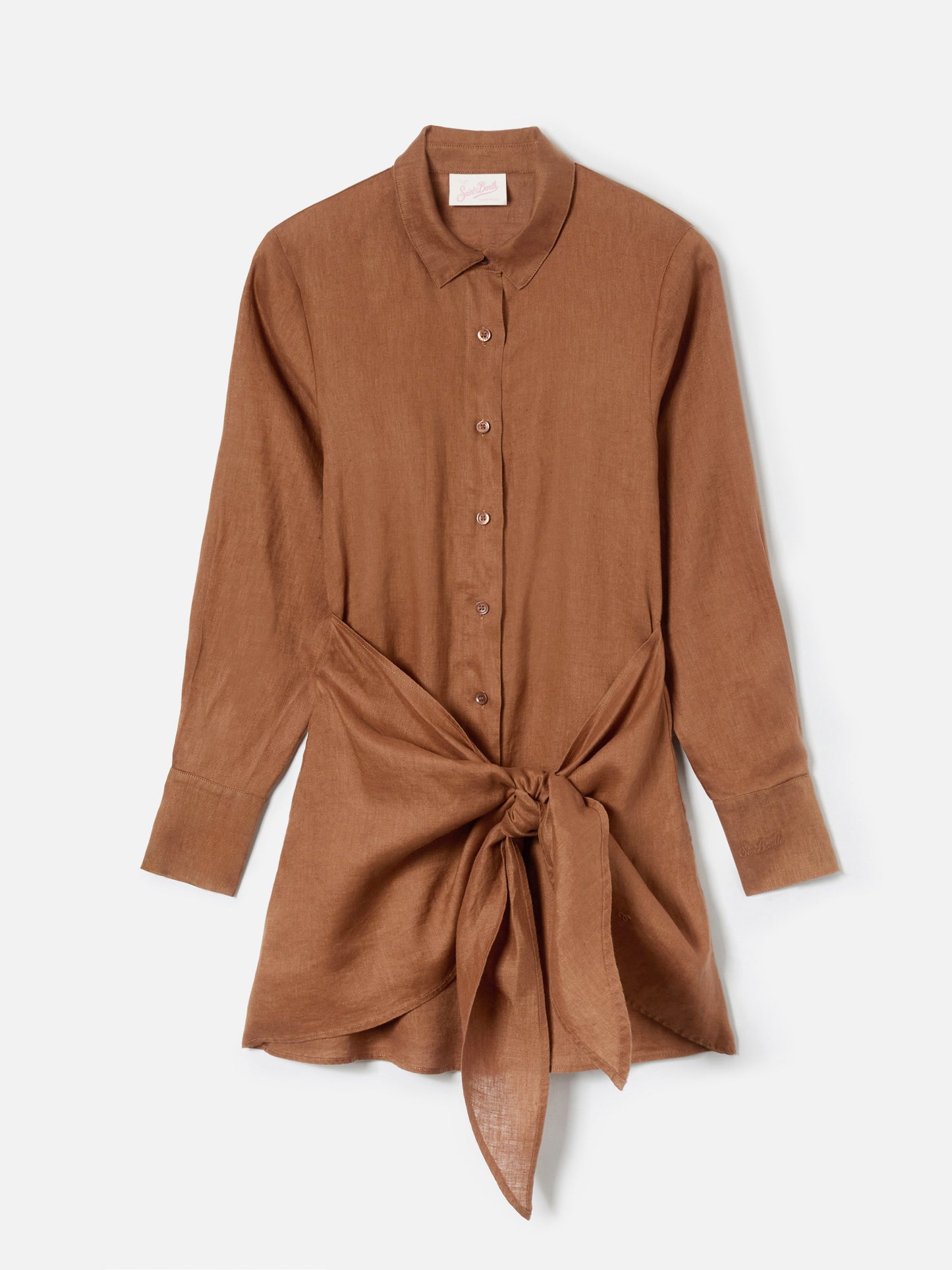 Short Ravi dress in brown linen