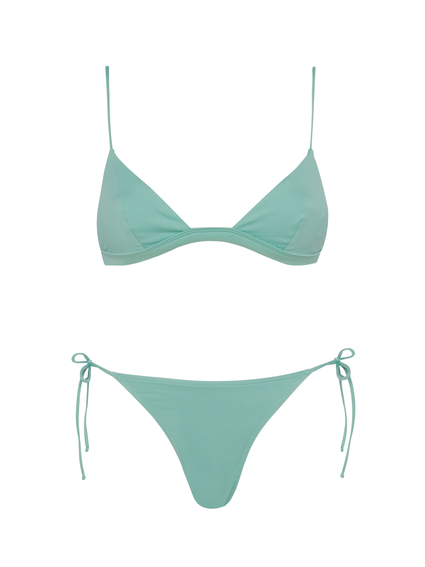 Klassische Badehose „Marielle“ in Salbeigrün – Triangel-Oberteil „Rylie“ in Salbeigrün