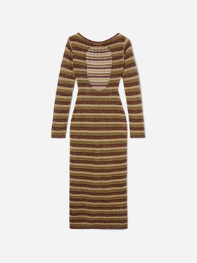 Long Robyn dress in striped crochet fabric