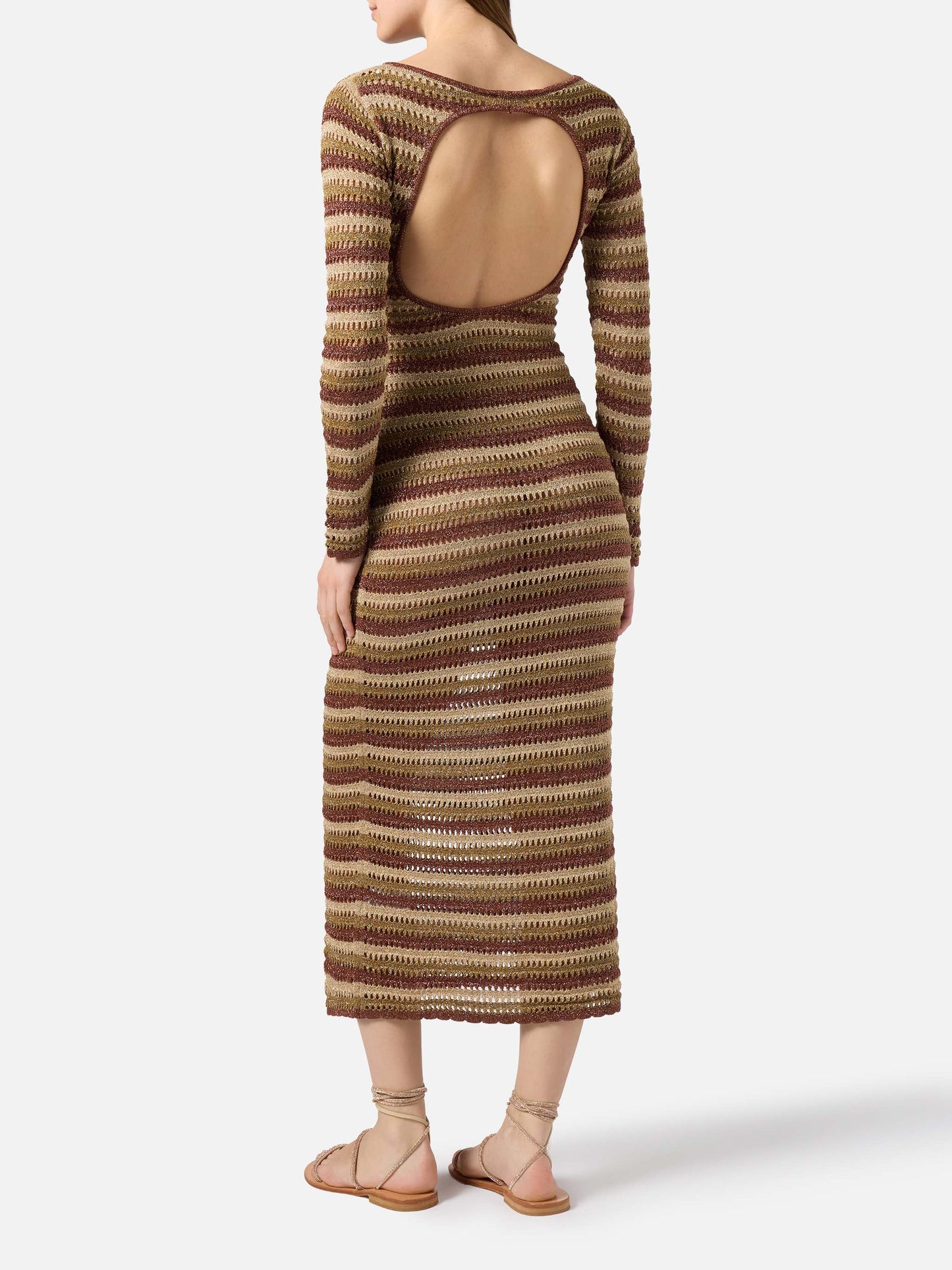 Long Robyn dress in striped crochet fabric