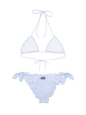 Classic seersucker triangle bikini Sagittarus Moon with striped print