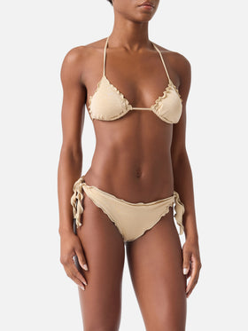 Bikini de triángulo clásico de lúrex dorado para mujer Sagittarius Moon 