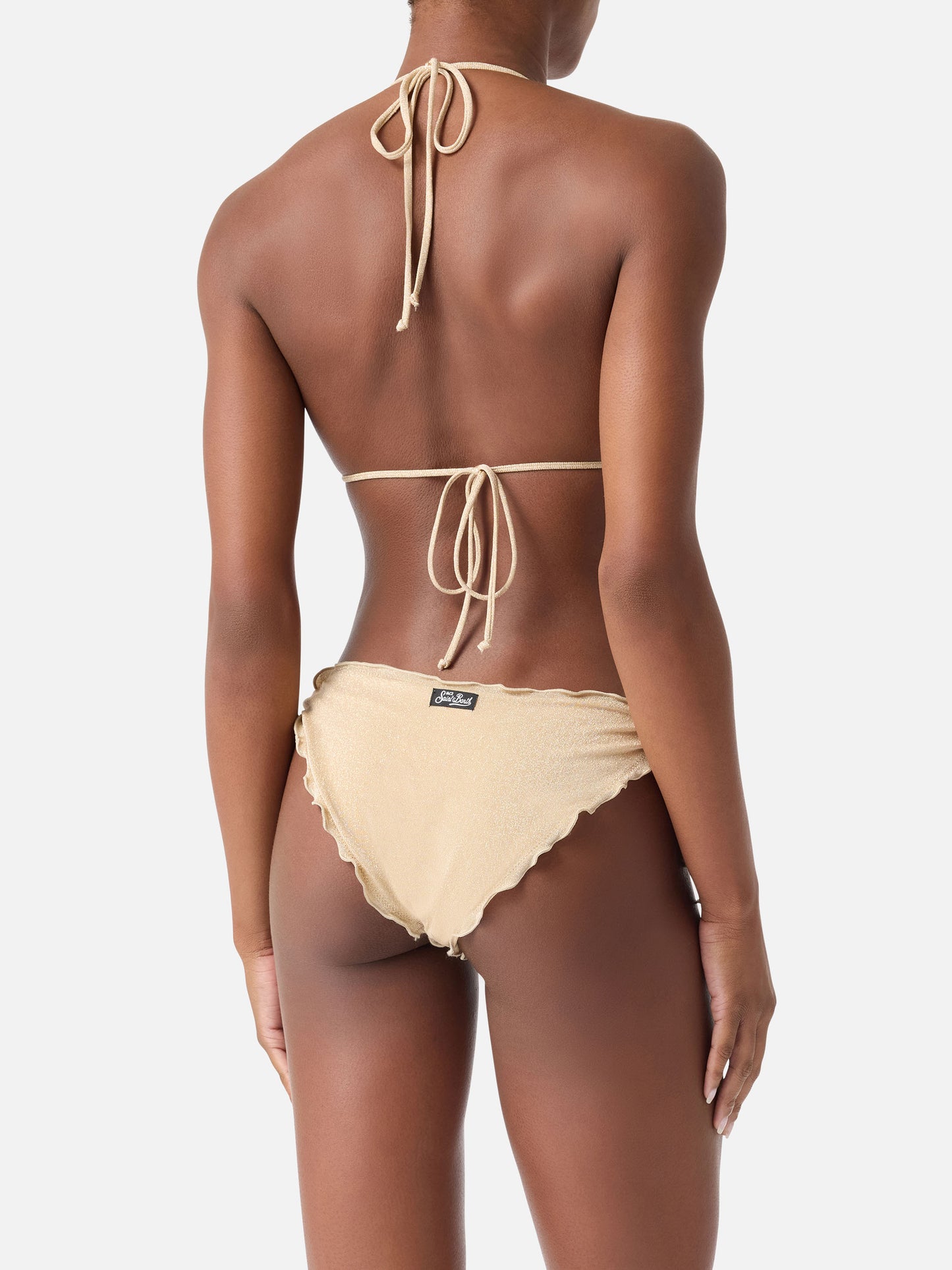 Bikini de triángulo clásico de lúrex dorado para mujer Sagittarius Moon 