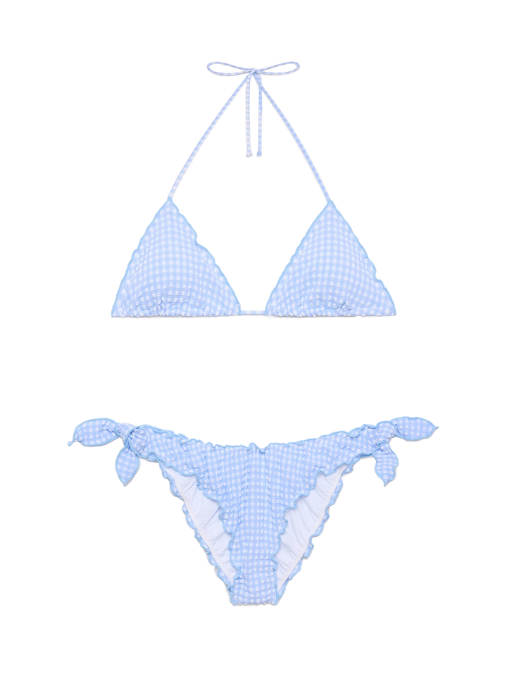 Bikini classico a triangolo in seersucker Sagittarius Moon con stampa vichy