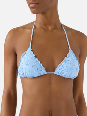 Top bikini Sagittarius triangolo in sangallo azzurro