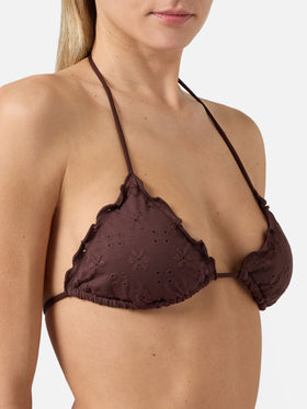 Sagittarius triangle bikini top in brown sangallo