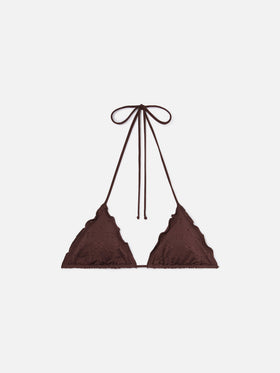 Sagittarius triangle bikini top in brown sangallo