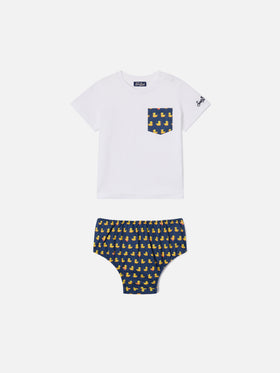 Samy t-shirt with pocket and ducky print bloomer set