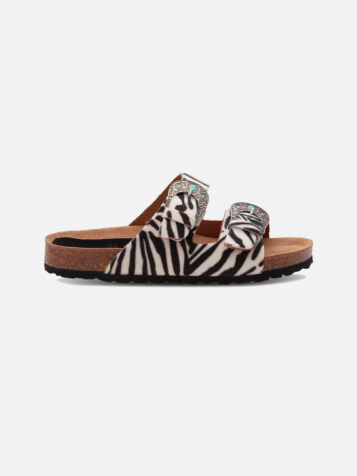 Buckle sandal in zebra-print pony hair | TAJI SPECIAL EDITION