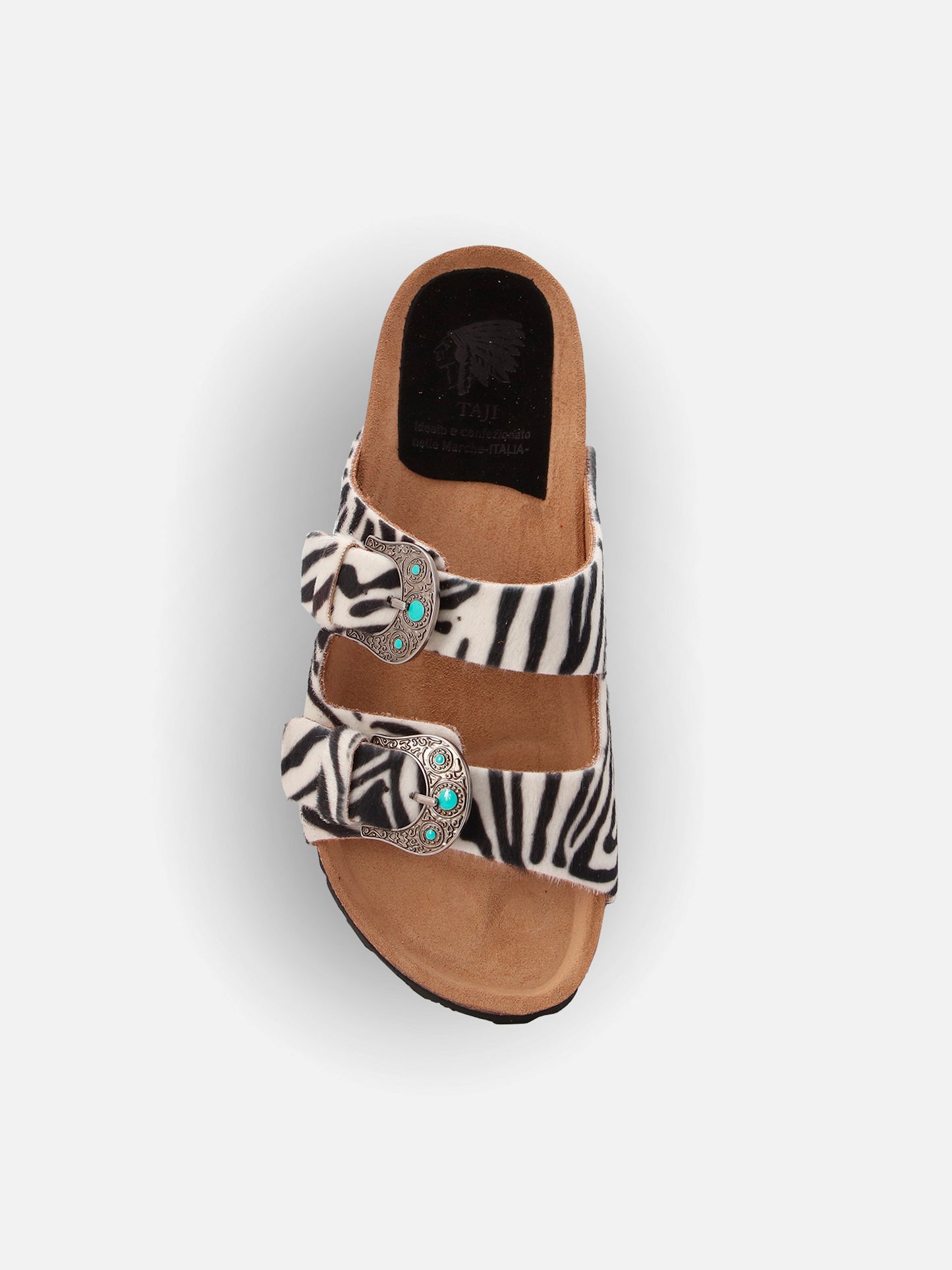 Buckle sandal in zebra-print pony hair | TAJI SPECIAL EDITION