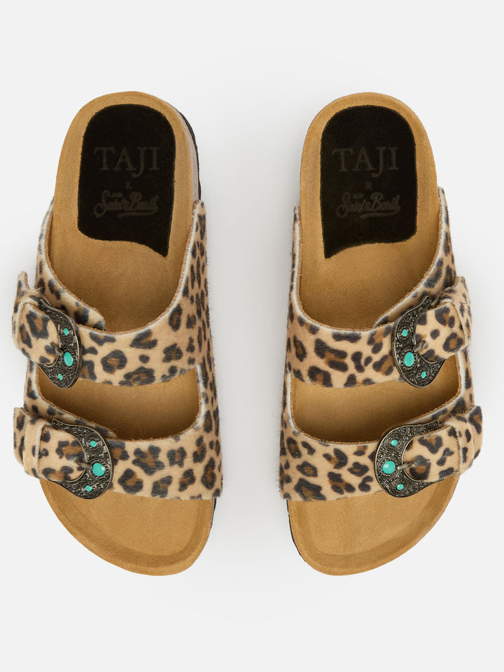 Buckle sandal in leopard-print pony hair | TAJI SPECIAL EDITION