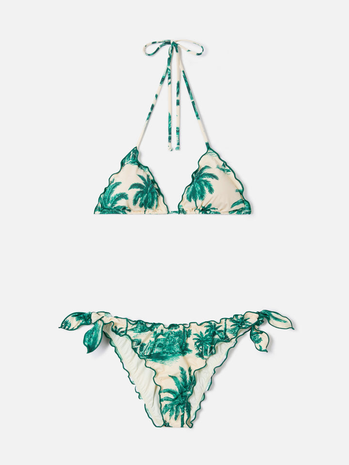 Bikini Sarius triangle with green toile de jouy print | Special Edition