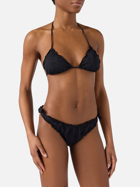 Bikini Sarius triangle in solid black sangallo fabric