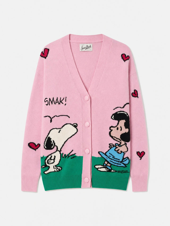 Cárdigan Sasi de mezcla de cachemir en rosa con jacquard Snoopy | PEANUTS SPECIAL EDITION 