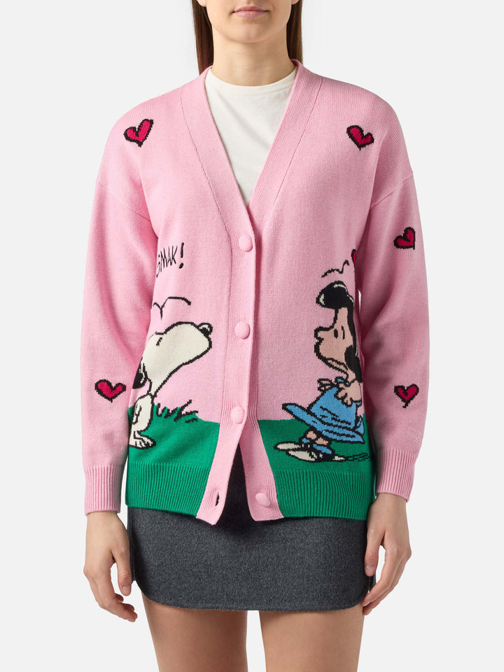 Cardigan Sasi in misto cashmere rosa con jacquard Snoopy | PEANUTS SPECIAL EDITION
