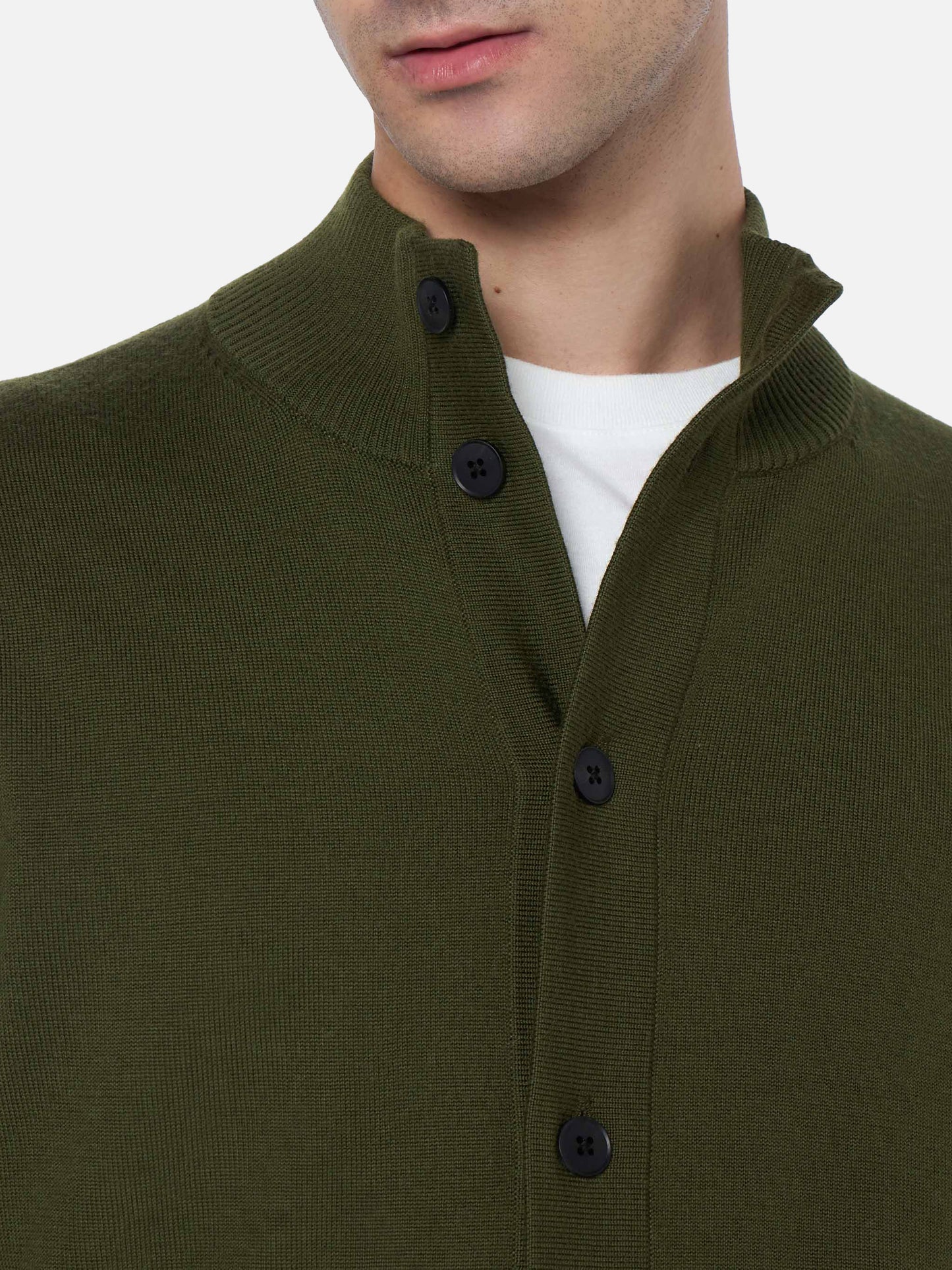 Man military green cardigan Savile in merino wool