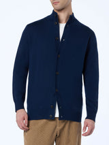 Man blue navy merino wool cardigan Savile