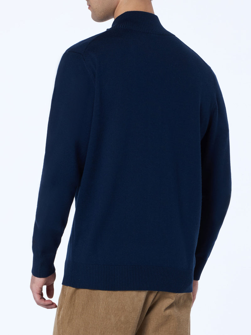 Man blue navy merino wool cardigan Savile