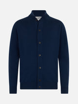 Man blue navy merino wool cardigan Savile