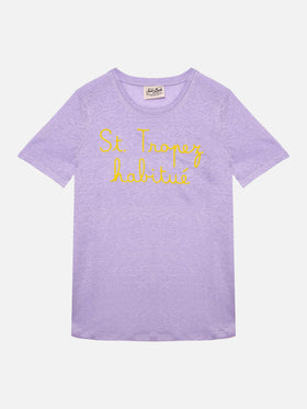 T-shirt in lino con ricamo St. Tropez Habituè
