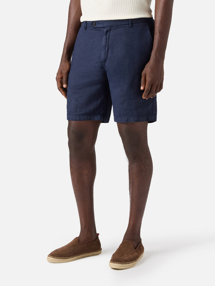 Bermuda Sebastian in puro lino blu navy