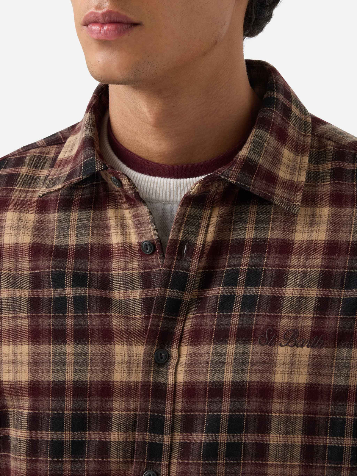 Camicia Seefeld marrone in flanella con ricamo Après Ski Habitué sul retro