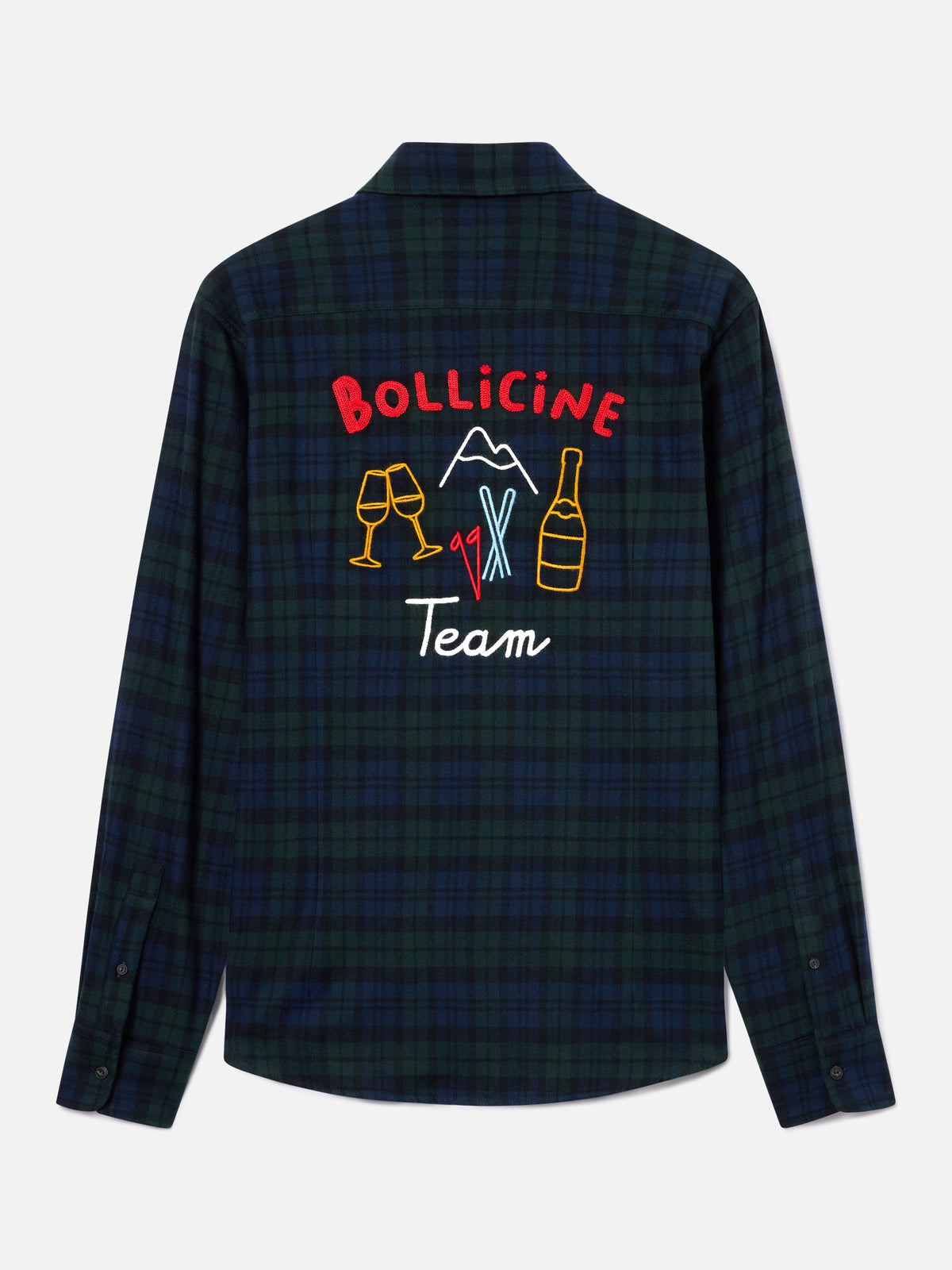 Grünes Seefeld Flanellhemd aus Baumwollmischung mit Bollicine Team-Stickerei 