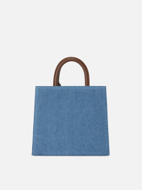 Borsa Shop Midi strutturata in denim con dettagli in pelle