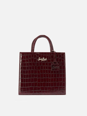 Bordeaux Medium Shop bag in croco print leather with logo lettering