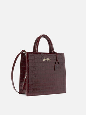 Bordeaux Medium Shop bag in croco print leather with logo lettering