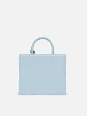 Structured Shop Midi bag in light blue smooth leather with metal tag
