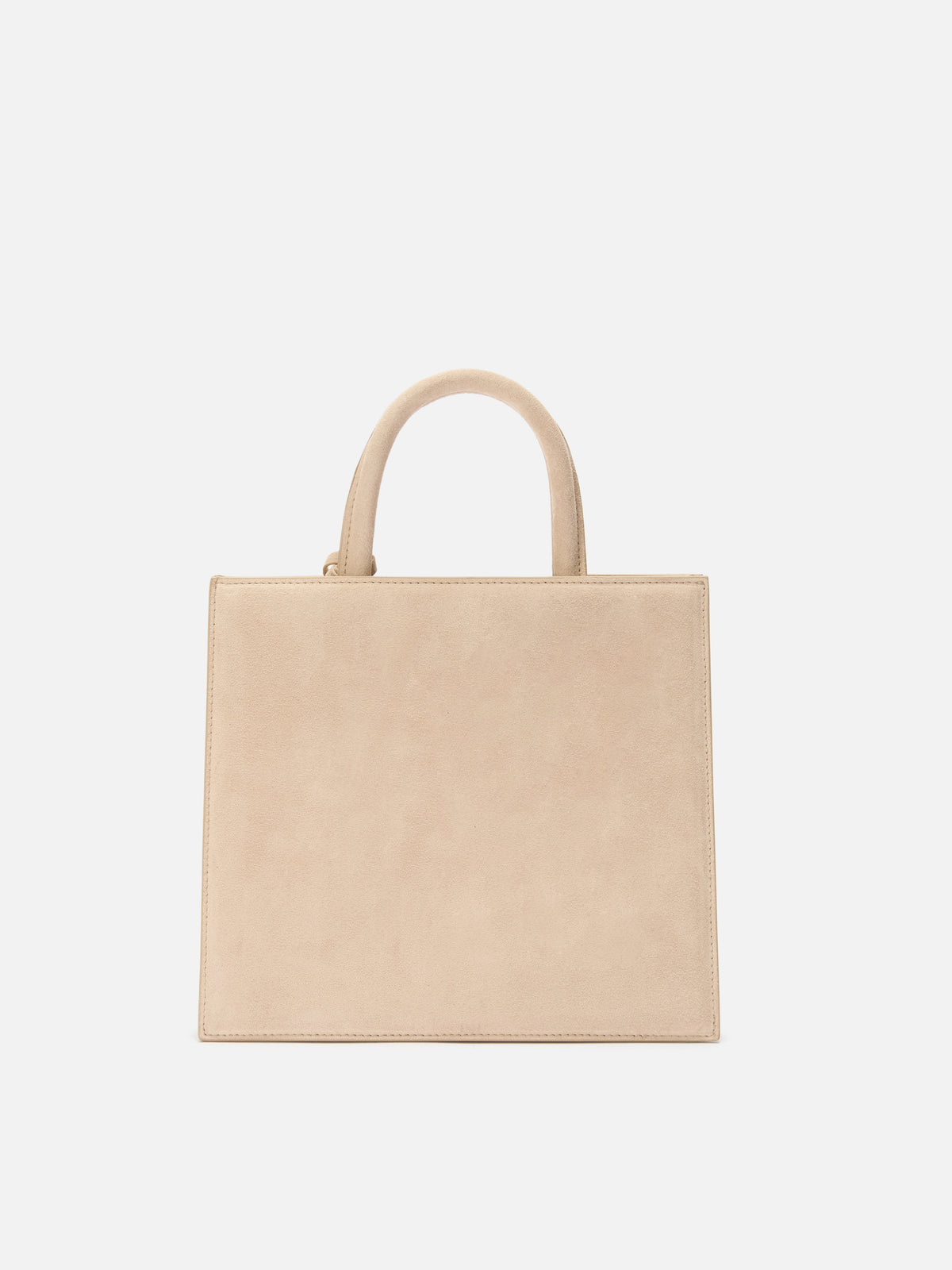 Borsa Medium Shop beige in camoscio con placca logo in metallo