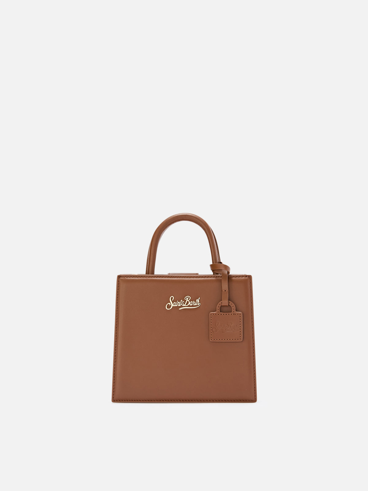 Brown Mini Shop bag in leather with logo lettering