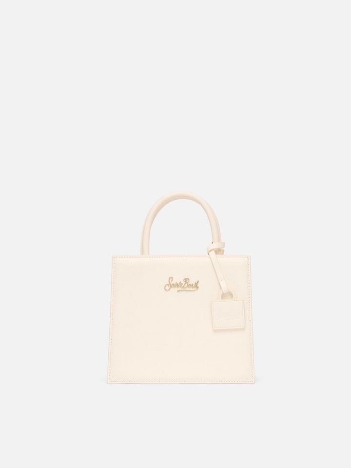 Structured Shop mini bag in white smooth leather with metal tag