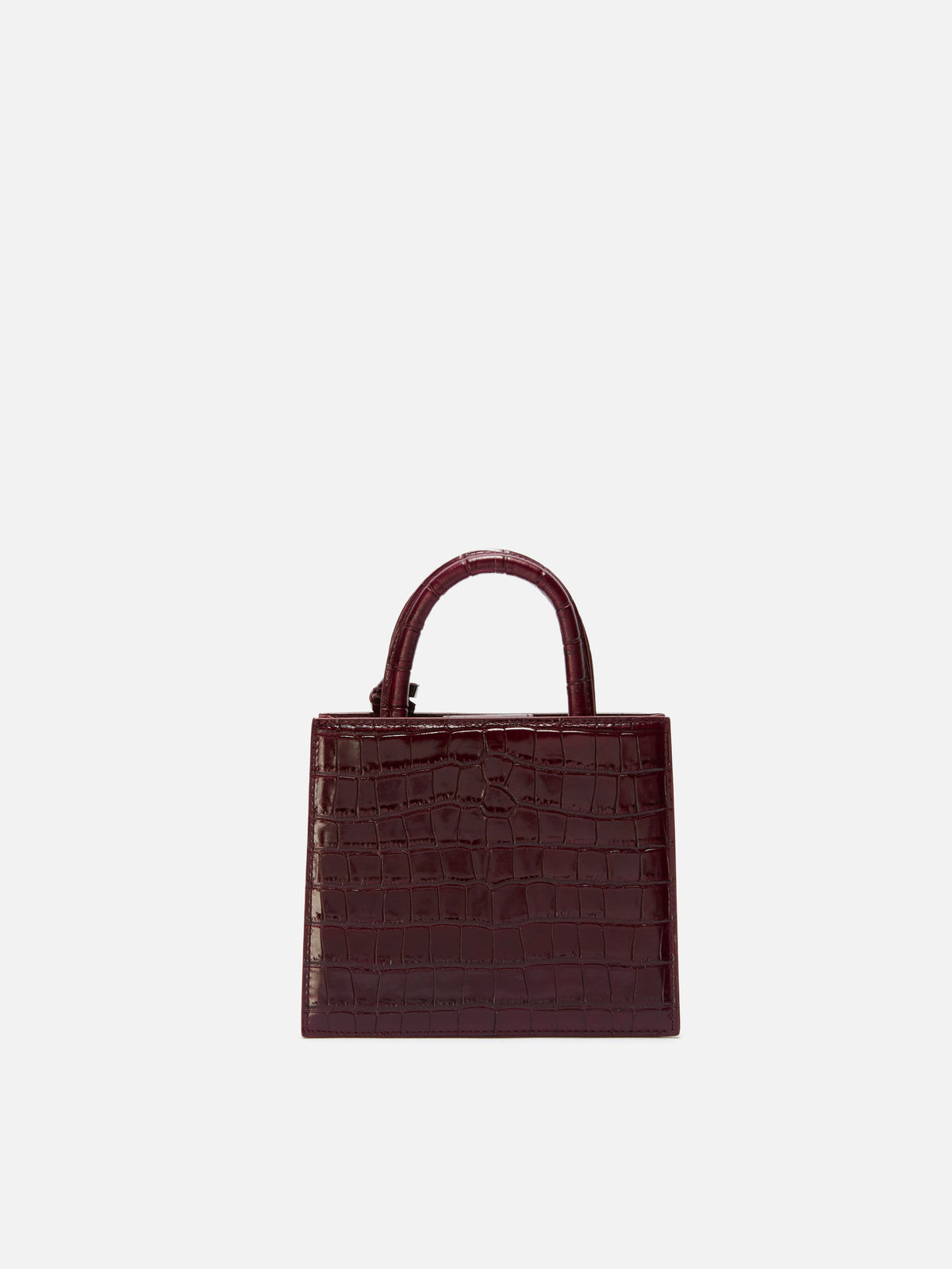 Bordeauxfarbene Mini-Shopper-Tasche aus Leder in Kroko-Optik 