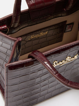Bordeauxfarbene Mini-Shopper-Tasche aus Leder in Kroko-Optik 
