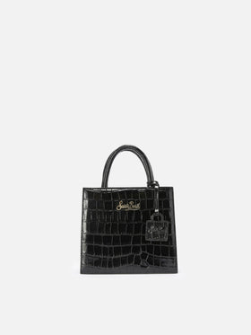 Black Mini Shop bag in croco print leather