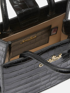 Black Mini Shop bag in croco print leather