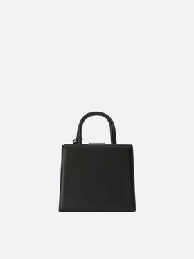 Structured Shop mini bag in black smooth leather with metal tag