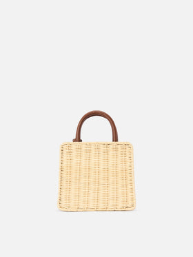 Borsa Shop Mini strutturata in midollino con dettagli in pelle marrone