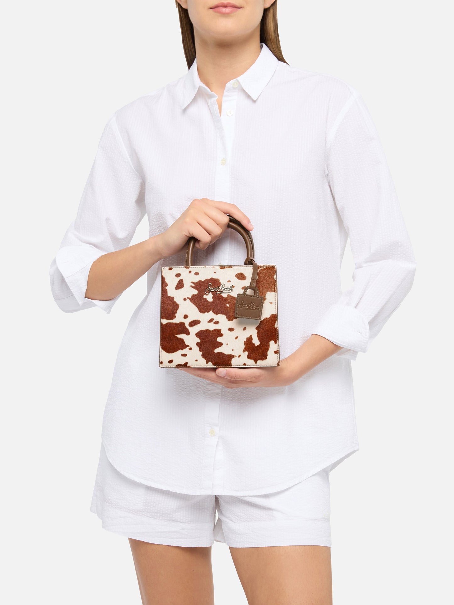 Shop Bag Mini in pony hair with cow skin print