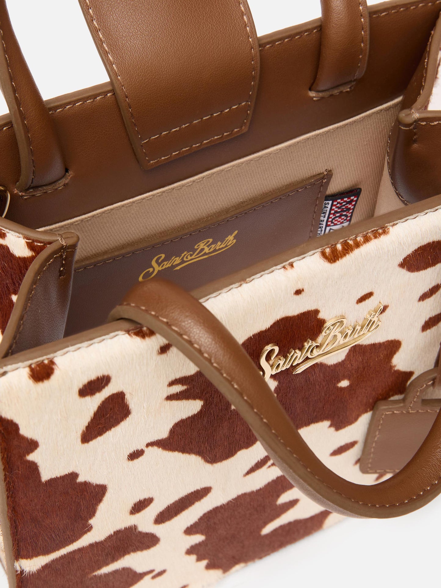 Borsa Shop Mini strutturata in cavallino con fantasia muccata