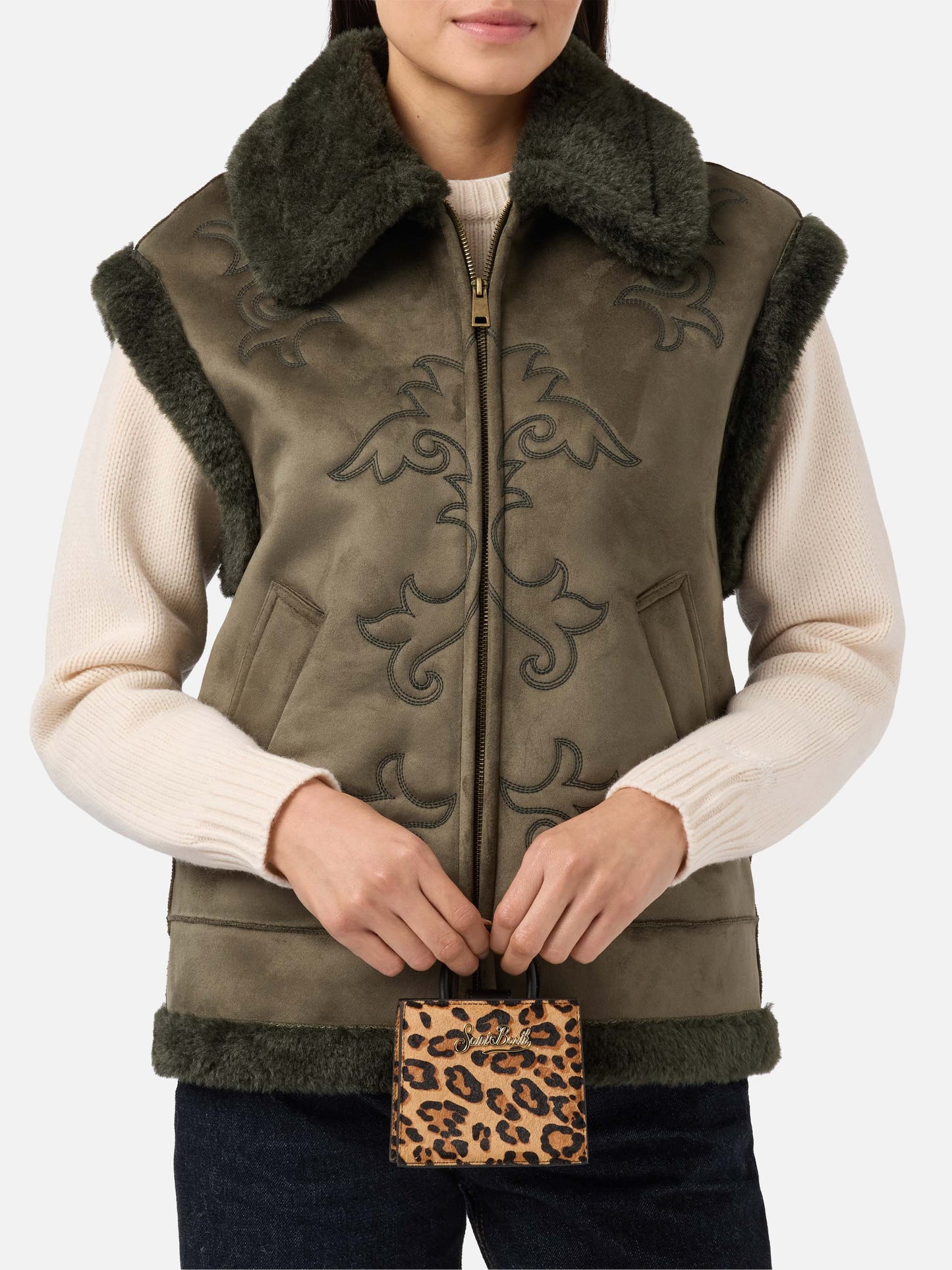 Micro borsa Shop Bag Micro in pelle e cavallino leopardato